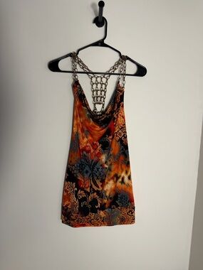 Dots Paisley-Print Tank Top - Black, Orange & Teal